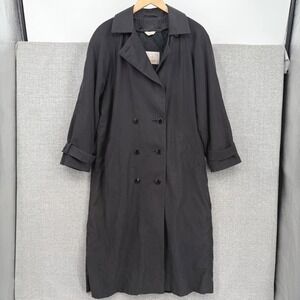 New York Harbor Andrea Black Double Breasted Trench Coat Women Sz 12 L Classic